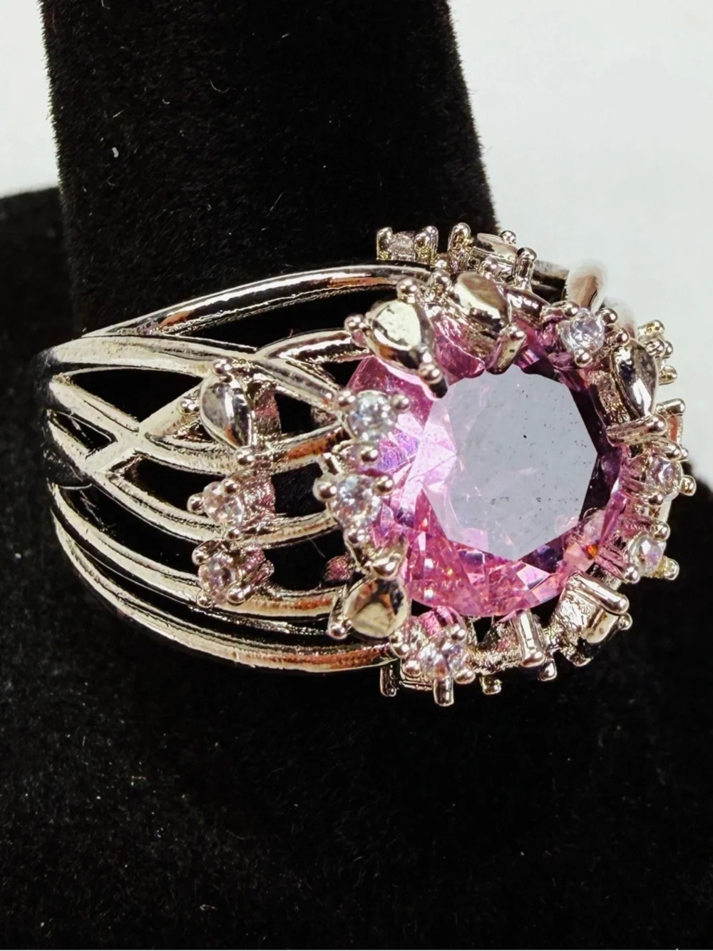 Silver light pink statement, ring 9 1/4 stamped 925